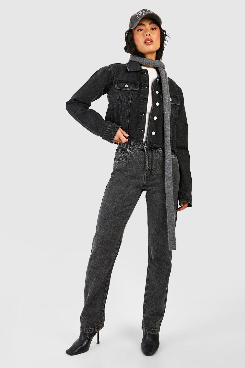 Black cropped store denim jacket boohoo